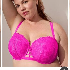 Cacique Lace Boost Multi-Way Strapless Bra Confetti Pink Size 44DD NEW NWT